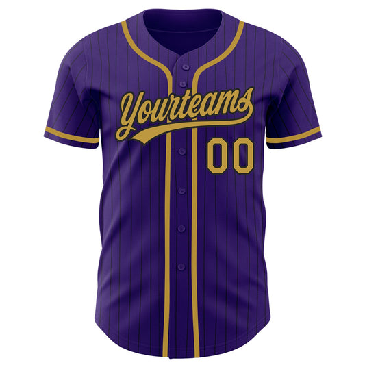 Custom Purple Black Pinstripe Old Gold Authentic Baseball Jersey - Sky-Custom