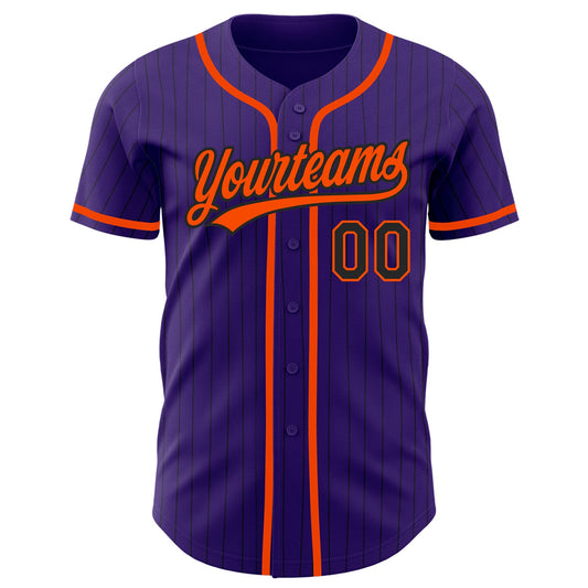 Custom Purple Black Pinstripe Orange Authentic Baseball Jersey - Sky-Custom