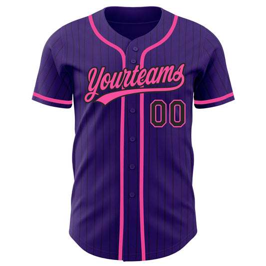 Custom Purple Black Pinstripe Pink Authentic Baseball Jersey - Sky-Custom