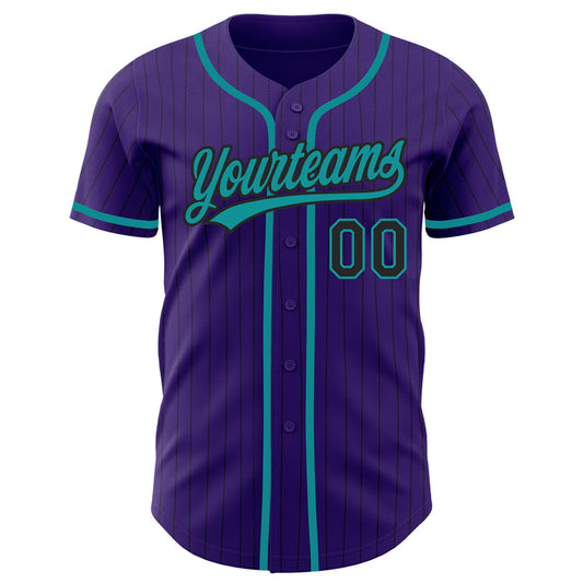Custom Purple Black Pinstripe Teal Authentic Baseball Jersey - Sky-Custom