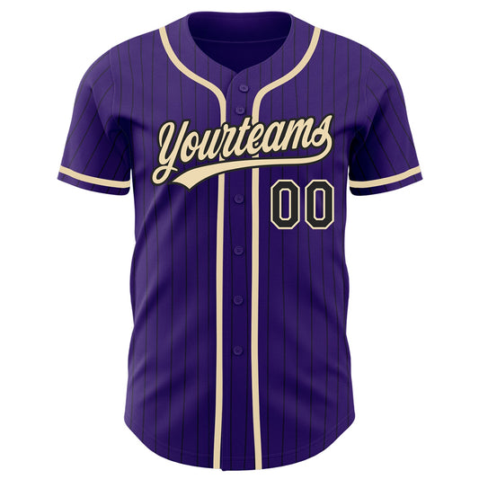 Custom Purple Black Pinstripe City Cream Authentic Baseball Jersey - Sky-Custom