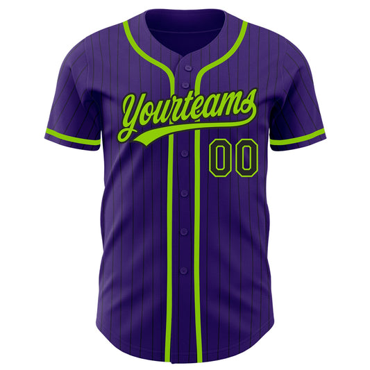 Custom Purple Black Pinstripe Neon Green Authentic Baseball Jersey - Sky-Custom