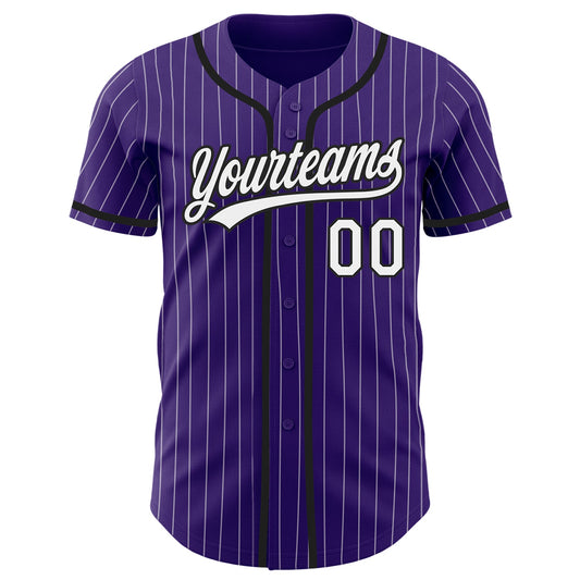 Custom Purple White Pinstripe Black Authentic Baseball Jersey - Sky-Custom