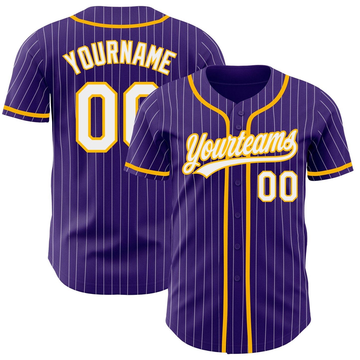 Custom Purple White Pinstripe Gold Authentic Baseball Jersey - Sky-Custom