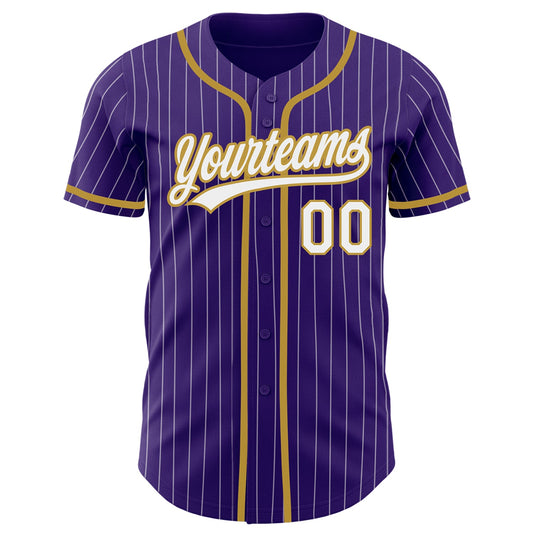 Custom Purple White Pinstripe Old Gold Authentic Baseball Jersey - Sky-Custom