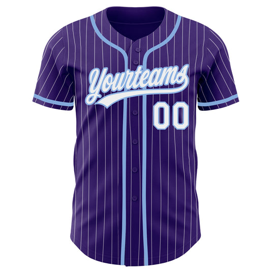 Custom Purple White Pinstripe Light Blue Authentic Baseball Jersey - Sky-Custom