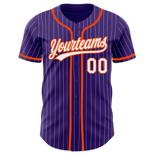 Custom Purple White Pinstripe Orange Authentic Baseball Jersey - Sky-Custom