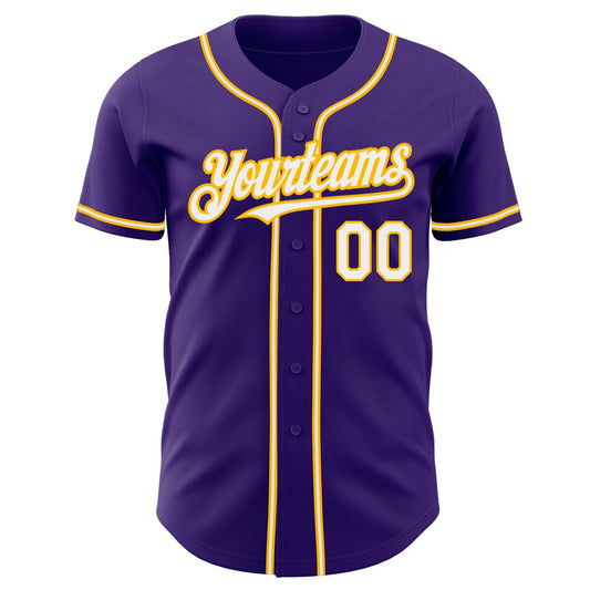Custom Purple White-Gold Authentic Baseball Jersey - Sky-Custom