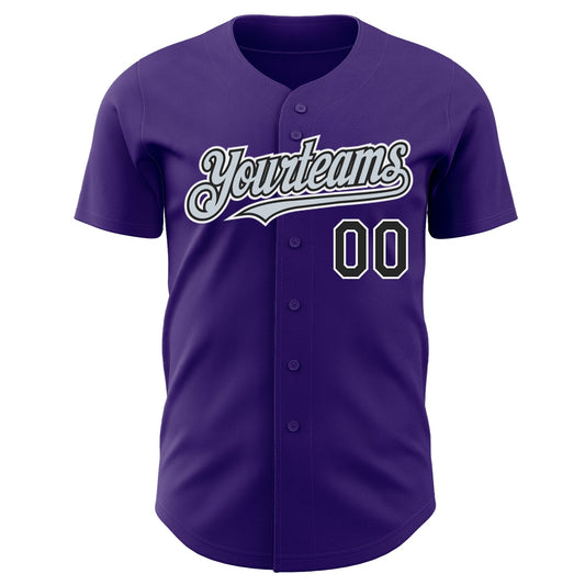 Custom Purple Black Silver-White Authentic Baseball Jersey - Sky-Custom