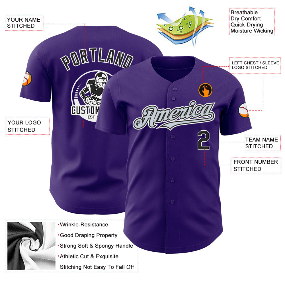 Custom Purple Black Silver-White Authentic Baseball Jersey - Sky-Custom