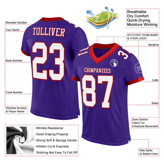 Custom Purple White-Red Mesh Authentic Football Jersey - Sky-Custom