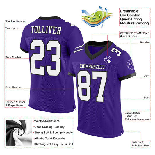 Custom Purple White-Black Mesh Authentic Football Jersey - Sky-Custom