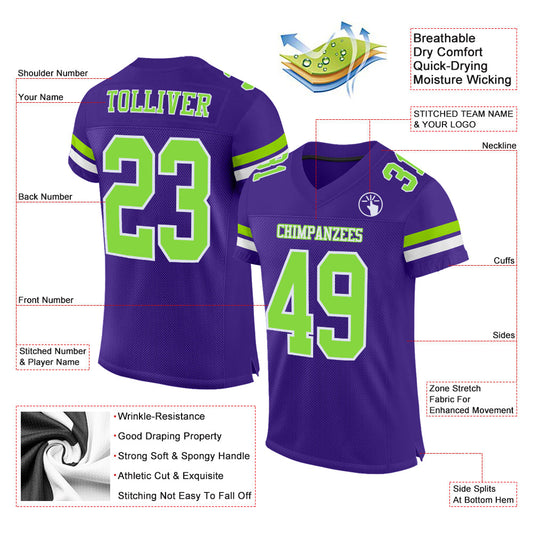Custom Purple Neon Green-White Mesh Authentic Football Jersey - Sky-Custom