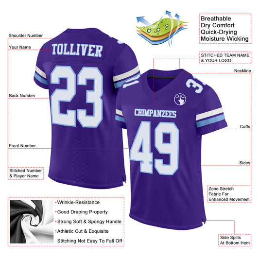 Custom Purple White-Light Blue Mesh Authentic Football Jersey - Sky-Custom