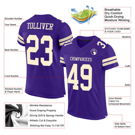 Custom Purple Cream Mesh Authentic Football Jersey - Sky-Custom