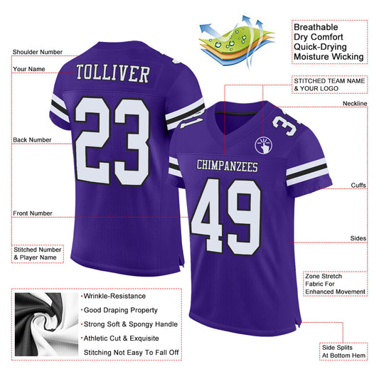 Custom Purple White-Black Mesh Authentic Football Jersey - Sky-Custom