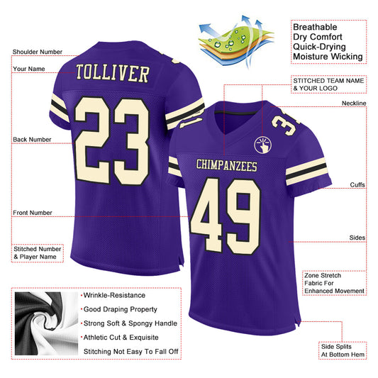 Custom Purple Cream-Black Mesh Authentic Football Jersey - Sky-Custom