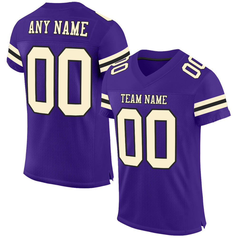 Custom Purple Cream-Black Mesh Authentic Football Jersey - Sky-Custom
