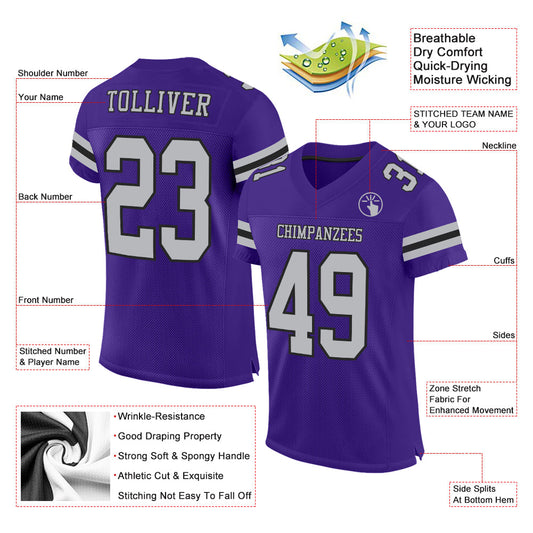 Custom Purple Gray-Black Mesh Authentic Football Jersey - Sky-Custom
