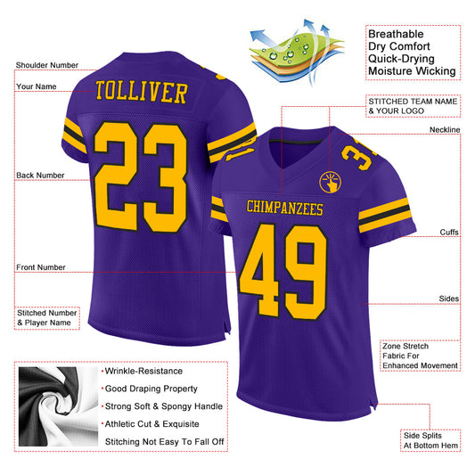 Custom Purple Gold-Black Mesh Authentic Football Jersey - Sky-Custom