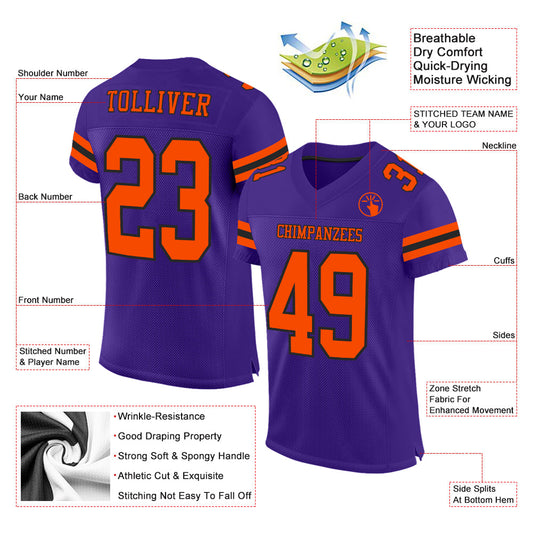Custom Purple Orange-Black Mesh Authentic Football Jersey - Sky-Custom