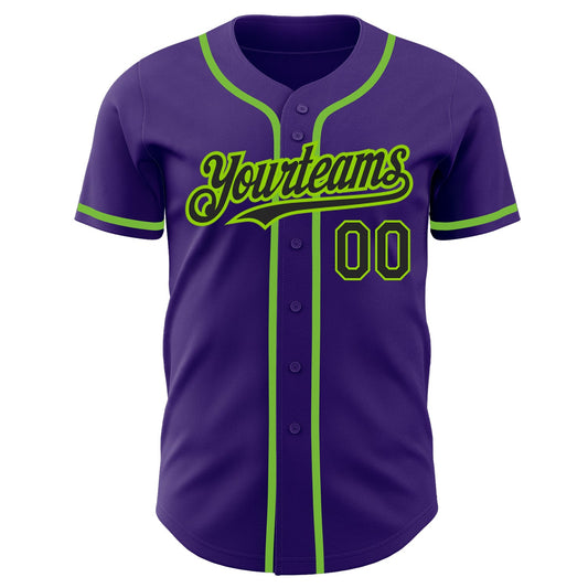 Custom Purple Black-Neon Green Authentic Baseball Jersey - Sky-Custom