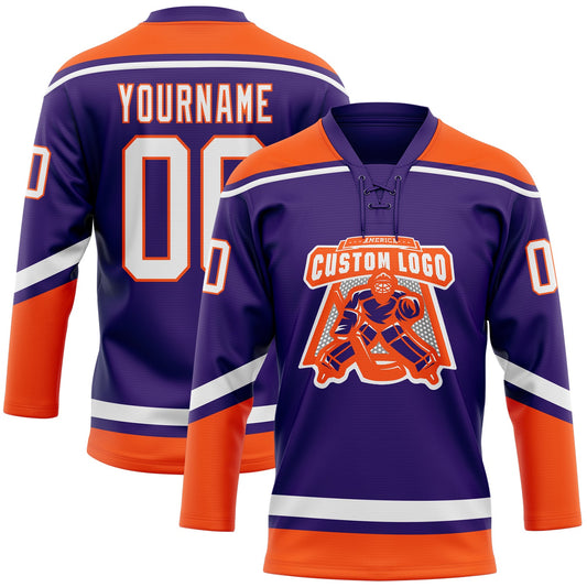 Custom Purple White-Orange Hockey Lace Neck Jersey - Sky-Custom