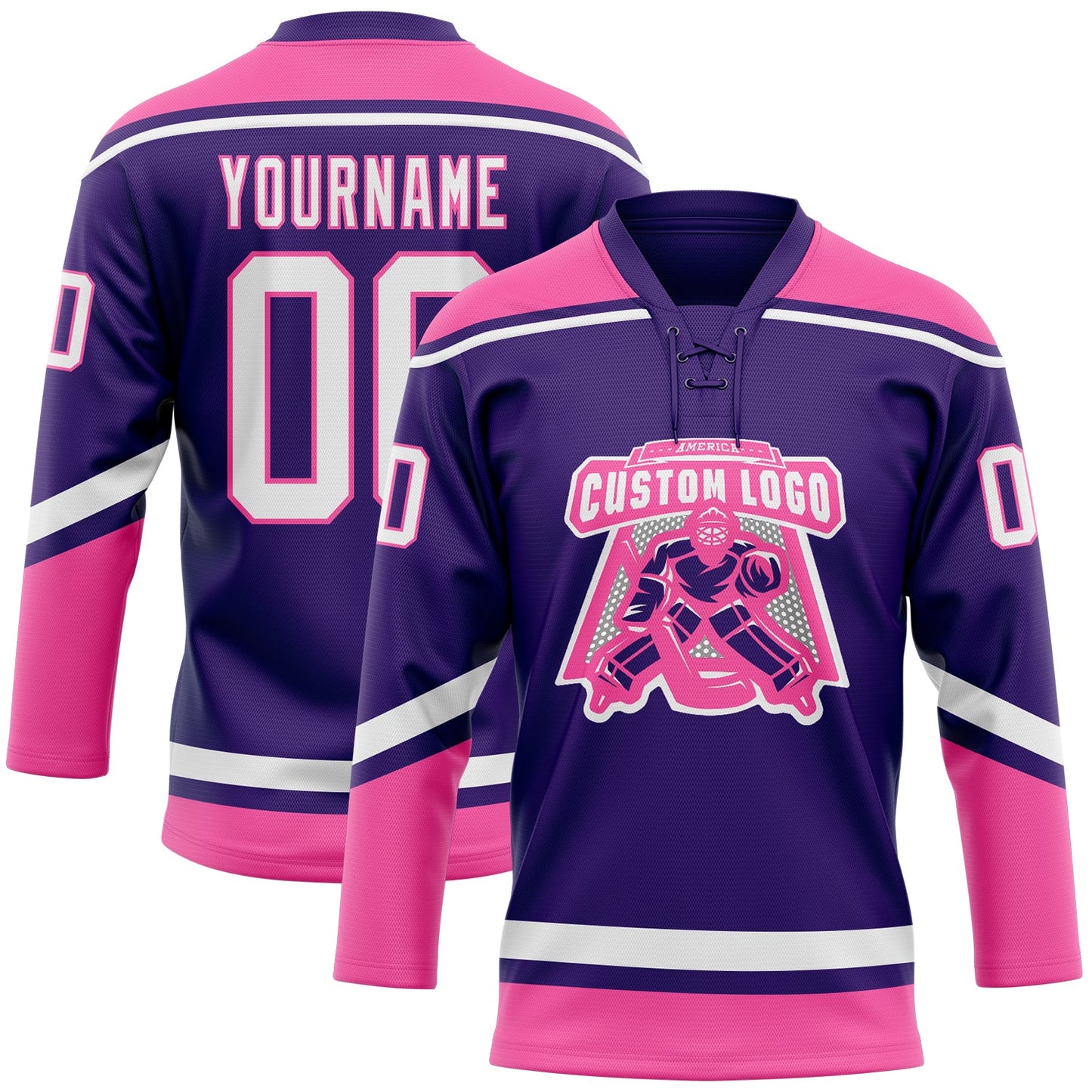 Custom Purple White-Pink Hockey Lace Neck Jersey - Sky-Custom