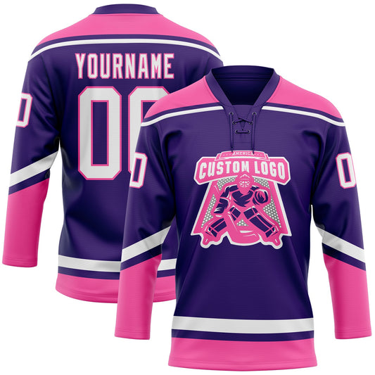 Custom Purple White-Pink Hockey Lace Neck Jersey - Sky-Custom