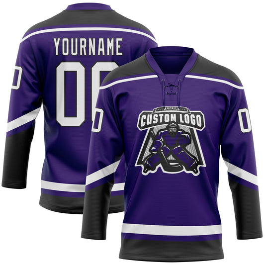 Custom Purple White-Black Hockey Lace Neck Jersey - Sky-Custom