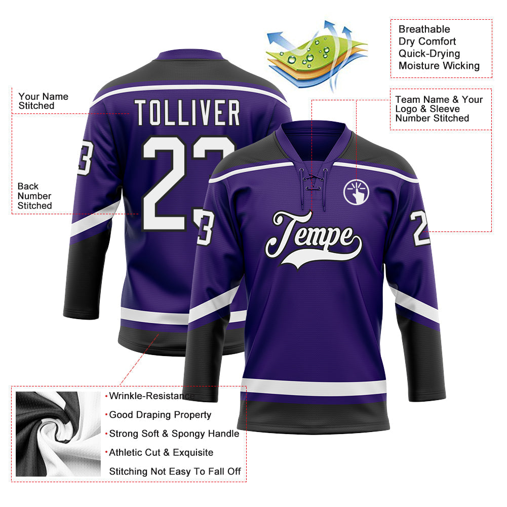 Custom Purple White-Black Hockey Lace Neck Jersey - Sky-Custom