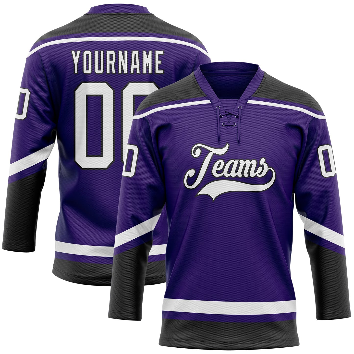 Custom Purple White-Black Hockey Lace Neck Jersey - Sky-Custom