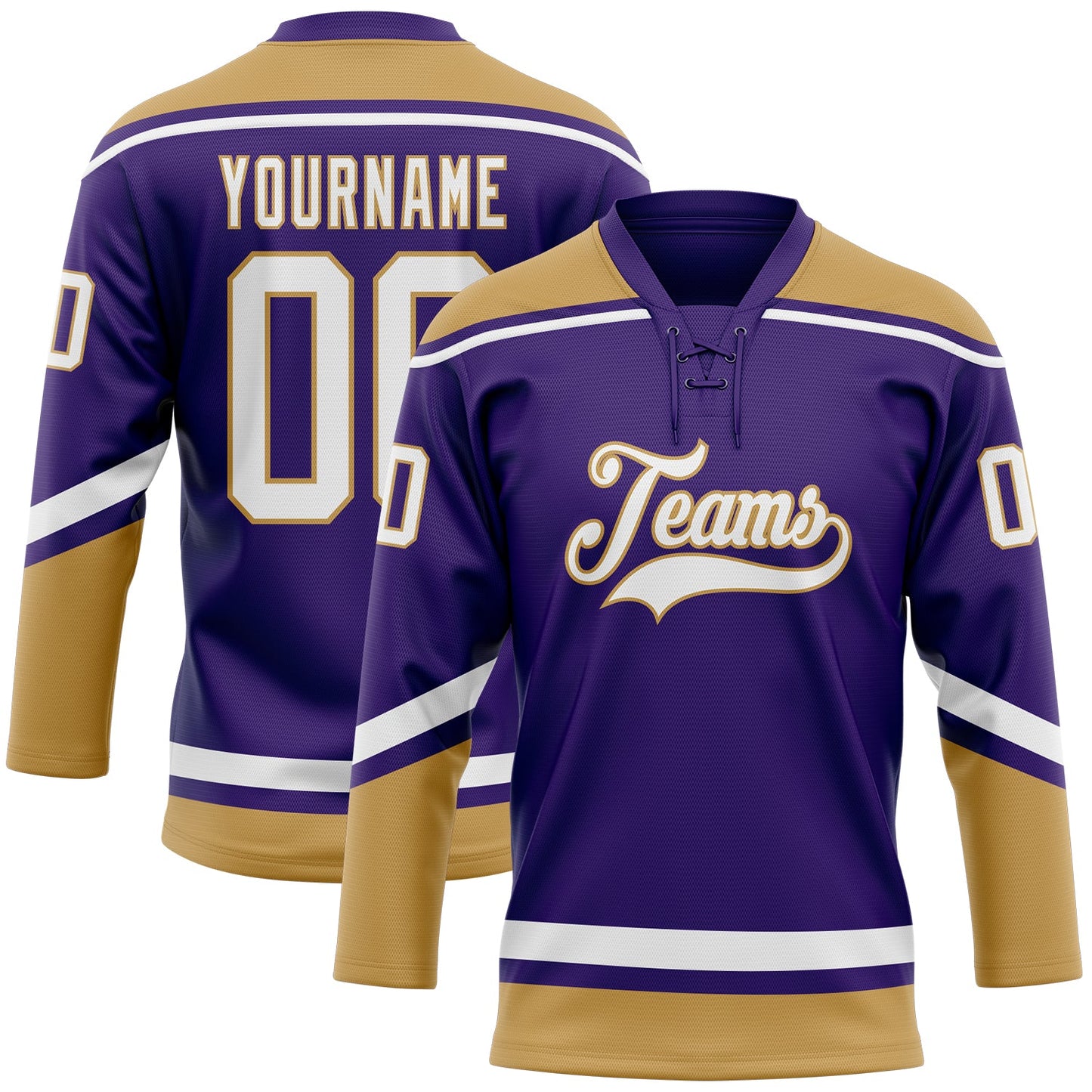 Custom Purple White-Old Gold Hockey Lace Neck Jersey - Sky-Custom
