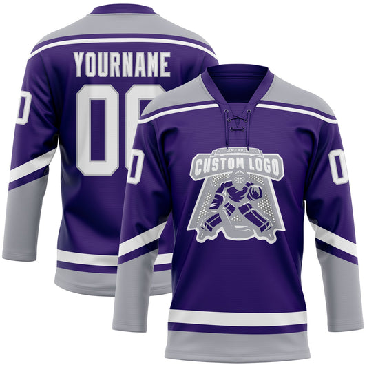 Custom Purple White-Gray Hockey Lace Neck Jersey - Sky-Custom