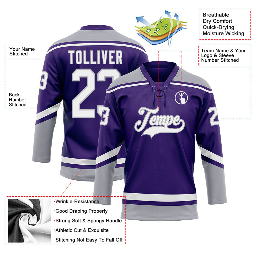 Custom Purple White-Gray Hockey Lace Neck Jersey - Sky-Custom