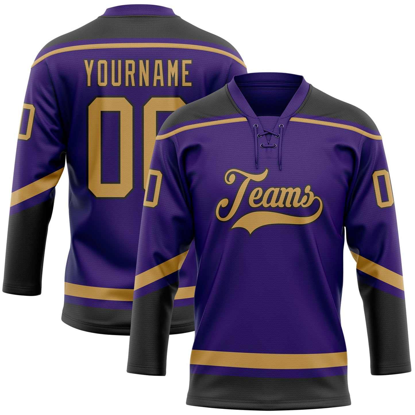 Custom Purple Old Gold-Black Hockey Lace Neck Jersey - Sky-Custom