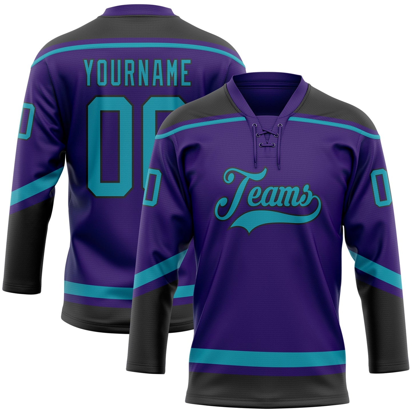Custom Purple Teal-Black Hockey Lace Neck Jersey - Sky-Custom