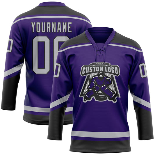 Custom Purple Gray-Black Hockey Lace Neck Jersey - Sky-Custom