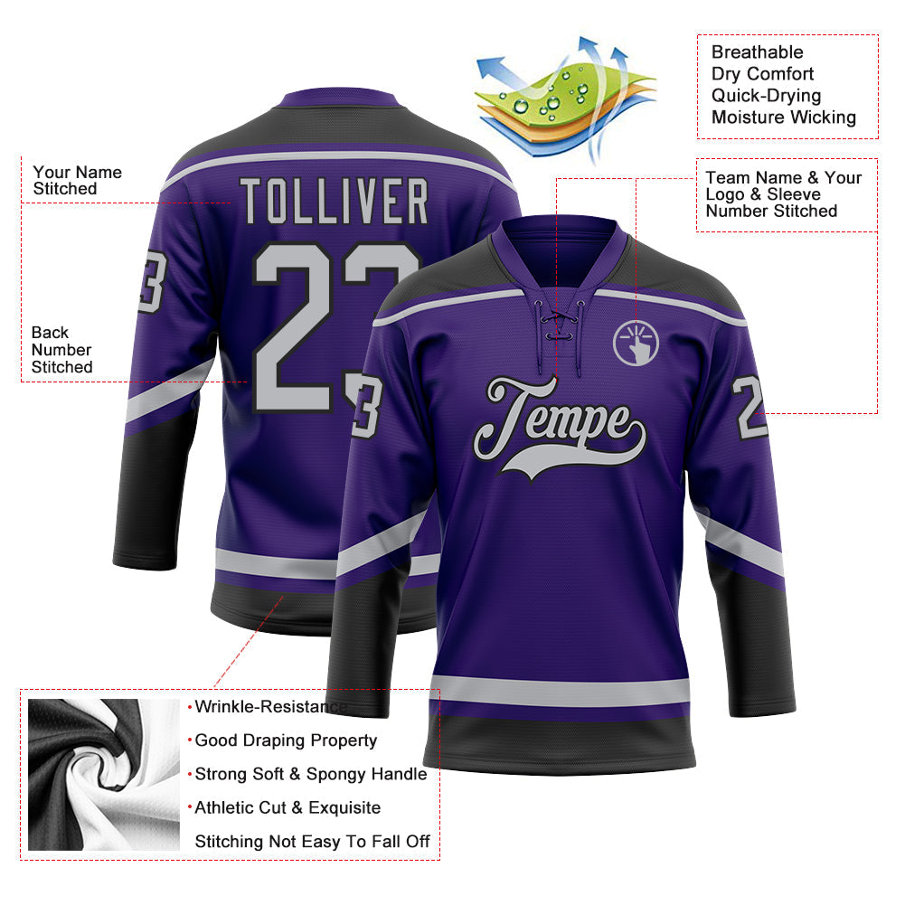 Custom Purple Gray-Black Hockey Lace Neck Jersey - Sky-Custom