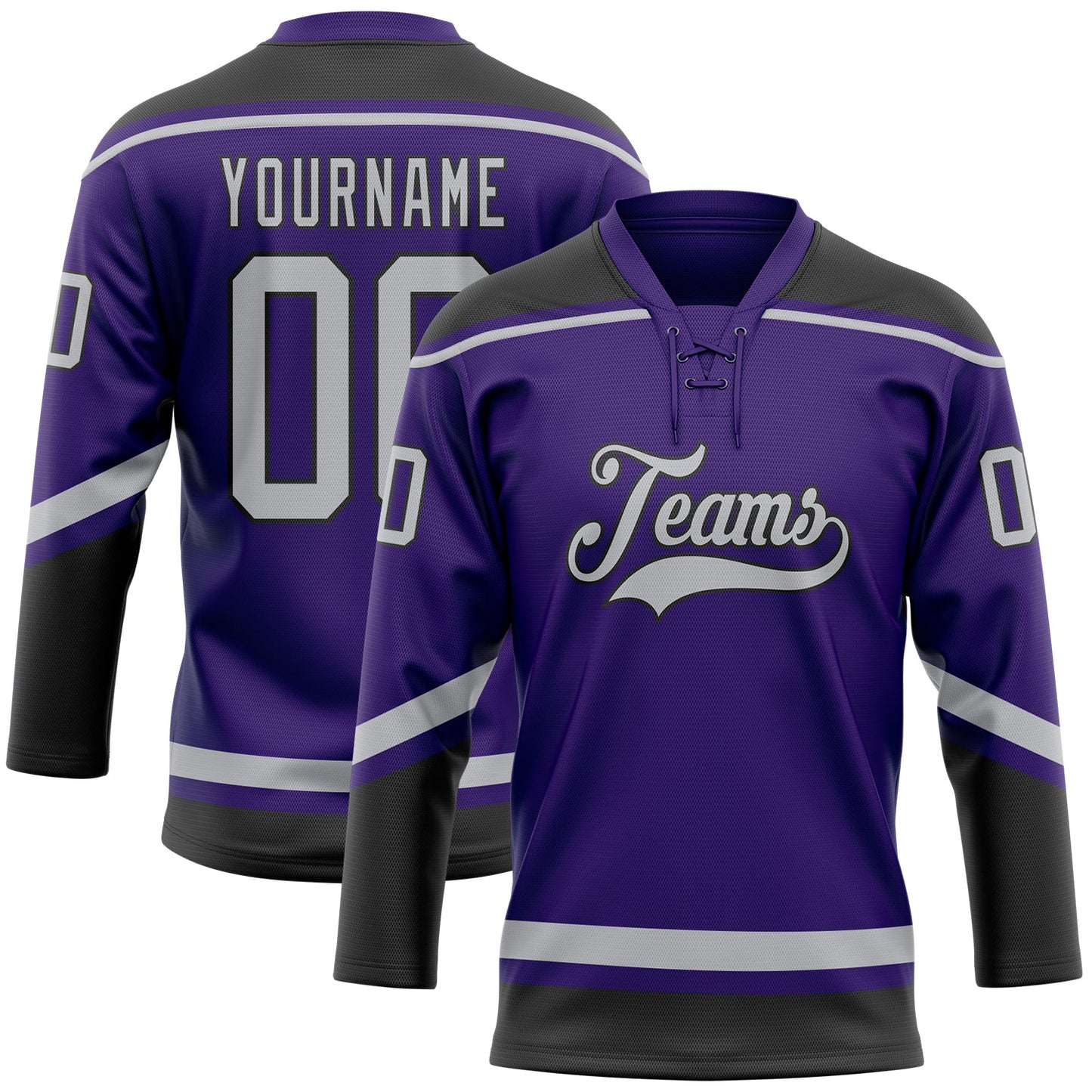 Custom Purple Gray-Black Hockey Lace Neck Jersey - Sky-Custom