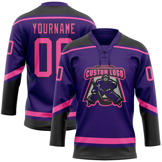Custom Purple Pink-Black Hockey Lace Neck Jersey - Sky-Custom