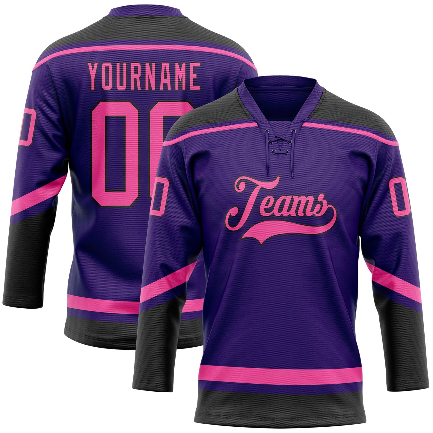 Custom Purple Pink-Black Hockey Lace Neck Jersey - Sky-Custom