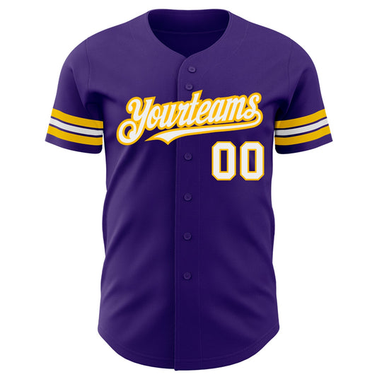 Custom Purple White-Gold Authentic Baseball Jersey - Sky-Custom