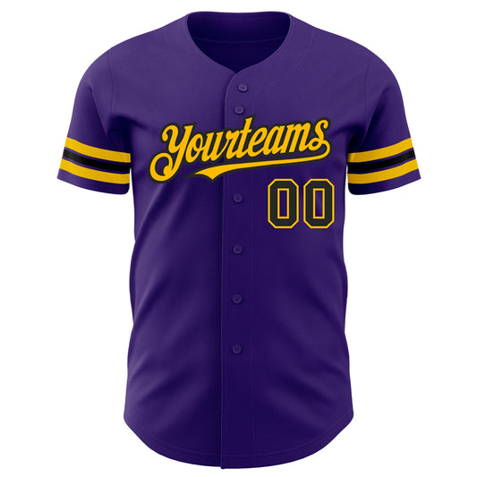 Custom Purple Black-Gold Authentic Baseball Jersey - Sky-Custom