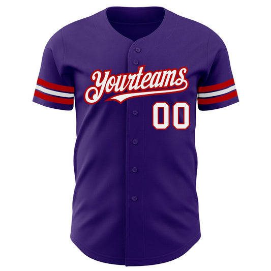 Custom Purple White-Red Authentic Baseball Jersey - Sky-Custom