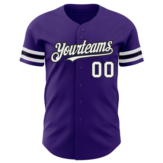 Custom Purple White-Black Authentic Baseball Jersey - Sky-Custom