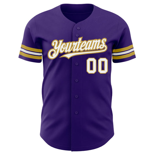 Custom Purple White-Old Gold Authentic Baseball Jersey - Sky-Custom