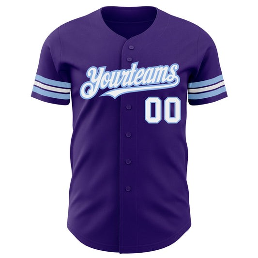 Custom Purple White-Light Blue Authentic Baseball Jersey - Sky-Custom