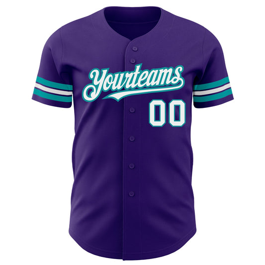 Custom Purple White-Teal Authentic Baseball Jersey - Sky-Custom