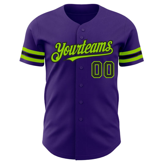 Custom Purple Black-Neon Green Authentic Baseball Jersey - Sky-Custom